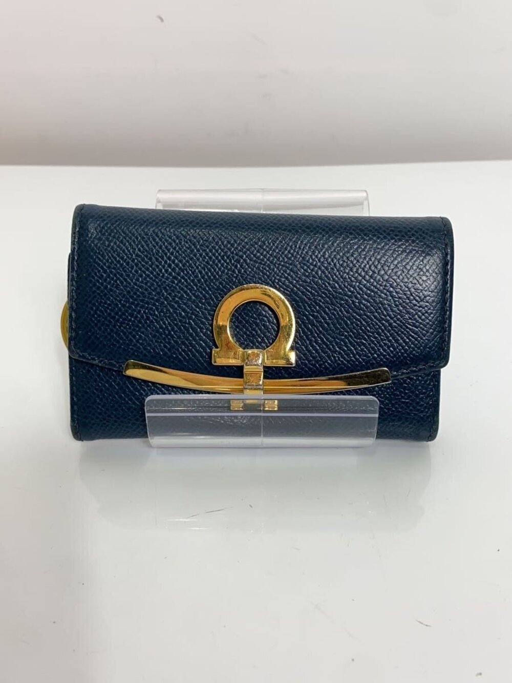 Salvatore Ferragamo Key Case Wallet Leather Navy Blue